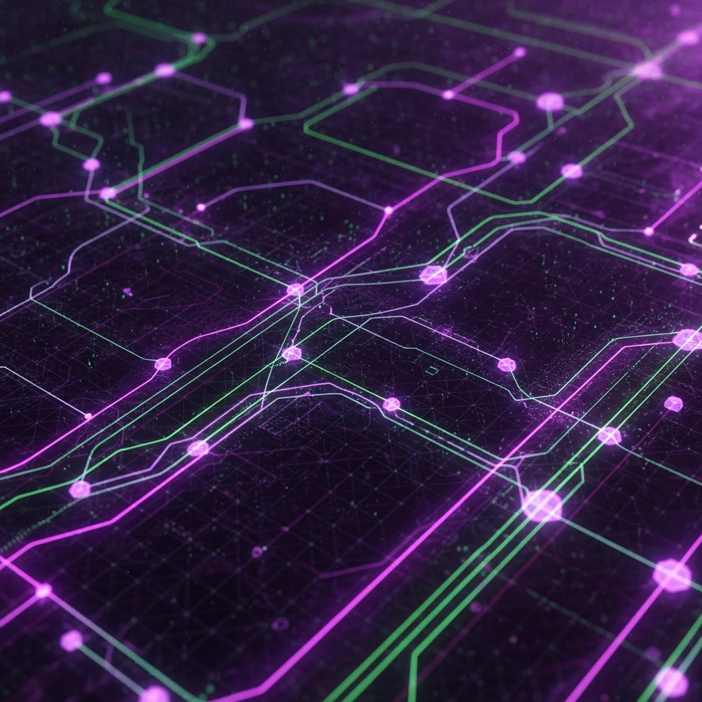 Network illustration with interconnected nodes and glowing lines